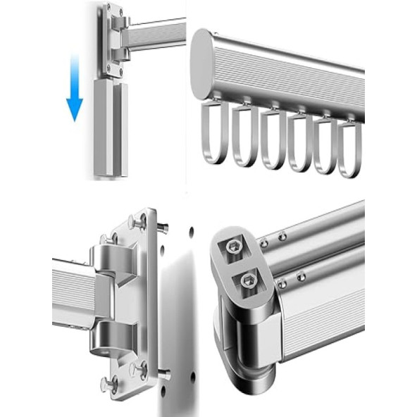 Elbise Çamaşırlık Kurutma Askısı, Katlanabilir Balkon, Çamaşırhane, Banyo Alüminyum Çubuk 360° Dönen, - 5