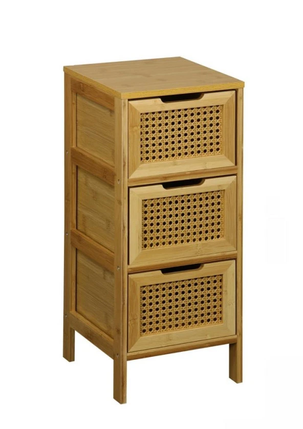 Panalı Bambu Rattan 3 Çekmeceli Dolap BM03