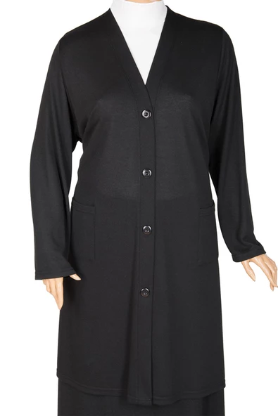 Hesna Kadın Cepli Düğmeli Kap Siyah Ceket - Resim 5