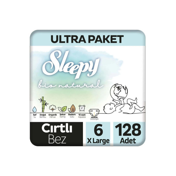 Sleepy Bio Natural Ultra Paket Bebek Bezi 6 Numara Xlarge 128 Adet