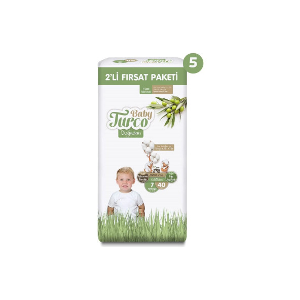 Baby Turco Doğadan 2'li Ultra Fırsat Paketi Bebek Bezi 7 Numara Xxlarge 200 Adet - 5