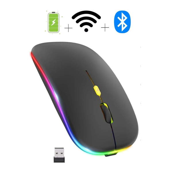 Çift Modlu Kablosuz Bluetooth Mouse Rgb Ledli Şarj Edilebilir Sessiz Tıklama Ergonomik - 2