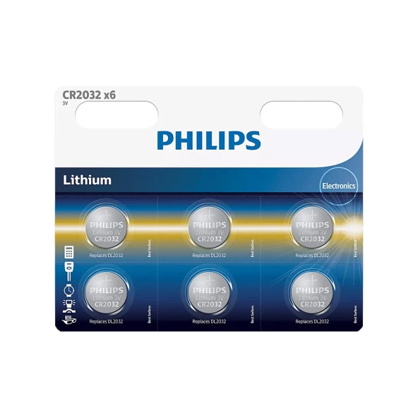 Philips CR2032 X6 Lithium Battery 3V Düğme Pil 6lı Paket