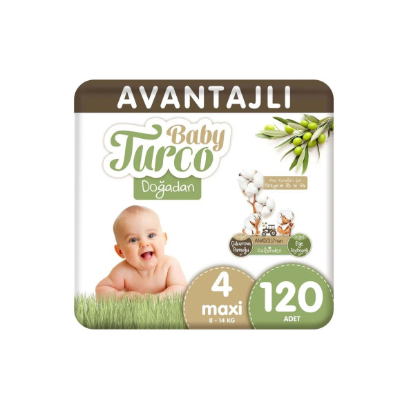 Baby Turco Doğadan Avantajlı Bebek Bezi 4 Numara Maxi 120 Adet