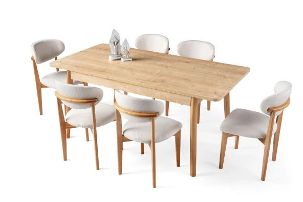 Erezoğulları Mobilya Safir Norte Salon Yemek Masa 6 lı Sandalye Takımı 90x145