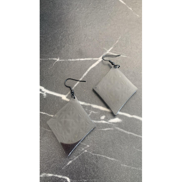 Füme Renk Simli Sedefli Siyah Aksesuar Karo Dörtgen Şekil 5 Cm Epoksi Küpe Hediyelik - 6