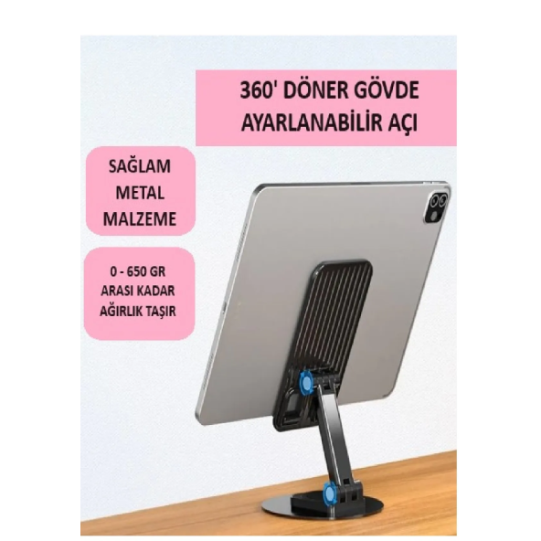360 Dönebilen Telefon Tutucu Katlanabilir Tablet Tutucu Masa Üstü Şarj Standı Metal Telefon Tutucu - 2
