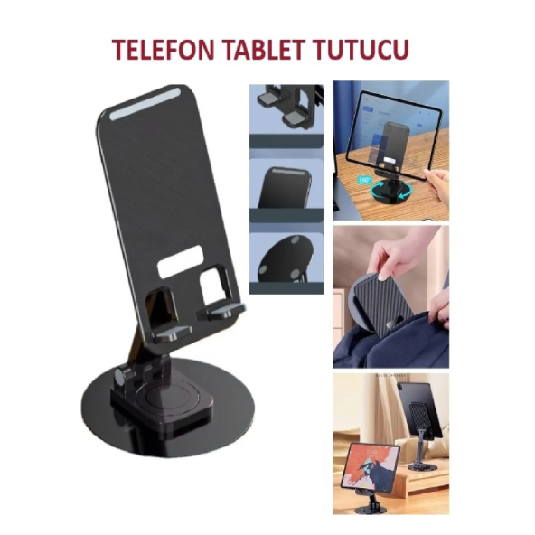 360 Dönebilen Telefon Tutucu Katlanabilir Tablet Tutucu Masa Üstü Şarj Standı Metal Telefon Tutucu - 3