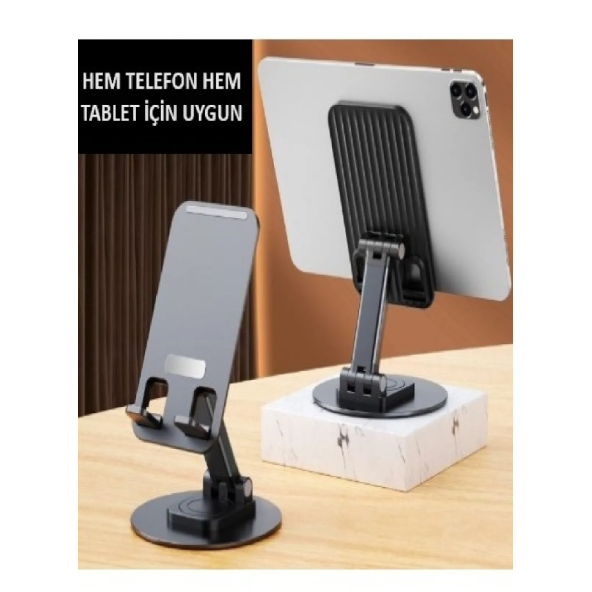 360 Dönebilen Telefon Tutucu Katlanabilir Tablet Tutucu Masa Üstü Şarj Standı Metal Telefon Tutucu - 4
