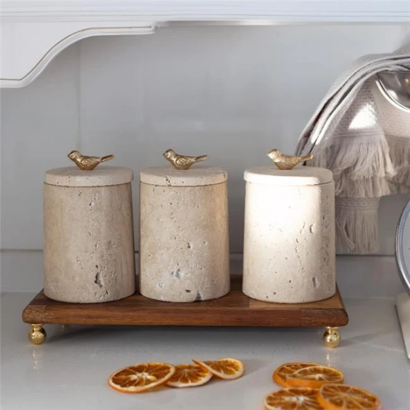 Akayev Mermer Traverten Kuş 3lü Baharatlık - 3