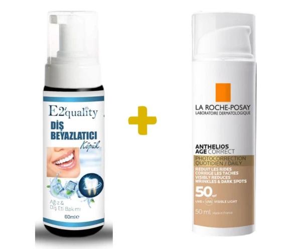 E2'quality Diş Beyazlatıcı Köpük + La Roche Posay Anthelios Age Correct Tinted SPF 50 50 ML Renkli Güneş Koruyucusu