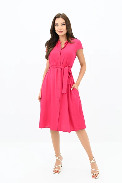 Kadın Kolsuz Düğmeli Kuşaklı Elbise 5175-23