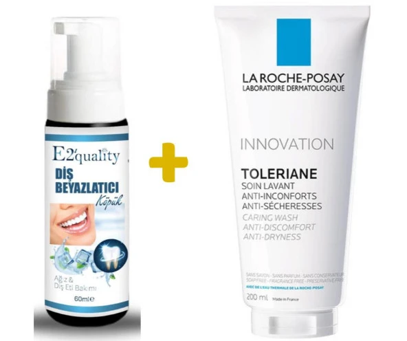 E2'quality Diş Beyazlatıcı Köpük + La Roche Posay Toleriane Caring Wash 200 ml Hassas Ciltler İçin Temizleyici Jel
