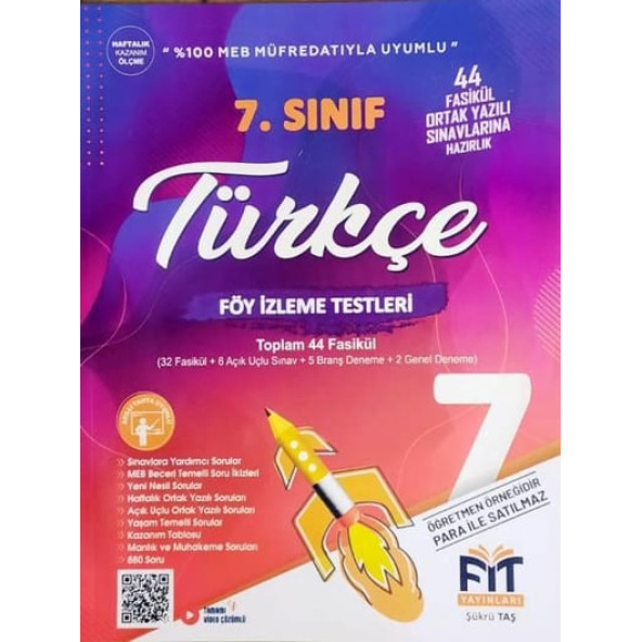 7. SINIF TÜRKÇE FÖY İZLEME TESTLERİ 44 FASİKÜL