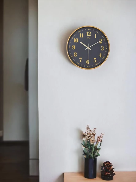 Galaxy D-218-A-9 Eskitme Kadran 30 CM Sessiz Akar Duvar Saati Gold-Lacivert - Resim 3