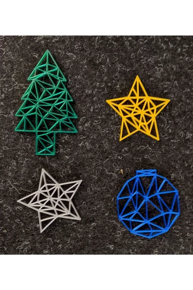 3 Adet 4 Parça Geometrik Yılbaşı Süsü 10 cm