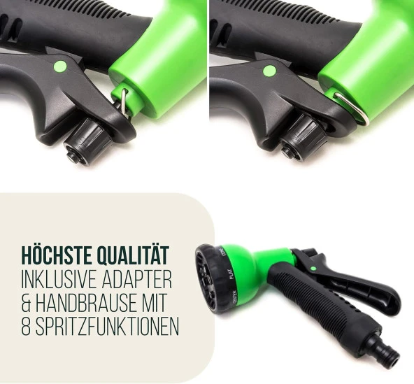 Esnek Bahçe Hortumu 30 Metre Bahçe Sulama Musluk Adaptörlü Esnek Hortum Yıkama Tabancası Hortum Set 8 Fonksiyonlu Sulama - 3