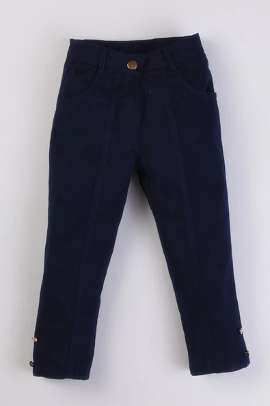 Çift Cepli Paçası Düğmeli Kız Çocuk Pantolon - 5