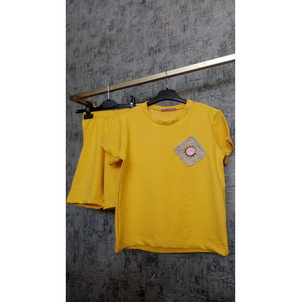 SARI MOTİFLİ ŞORTLU TAKIM KIZ ÇOCUK