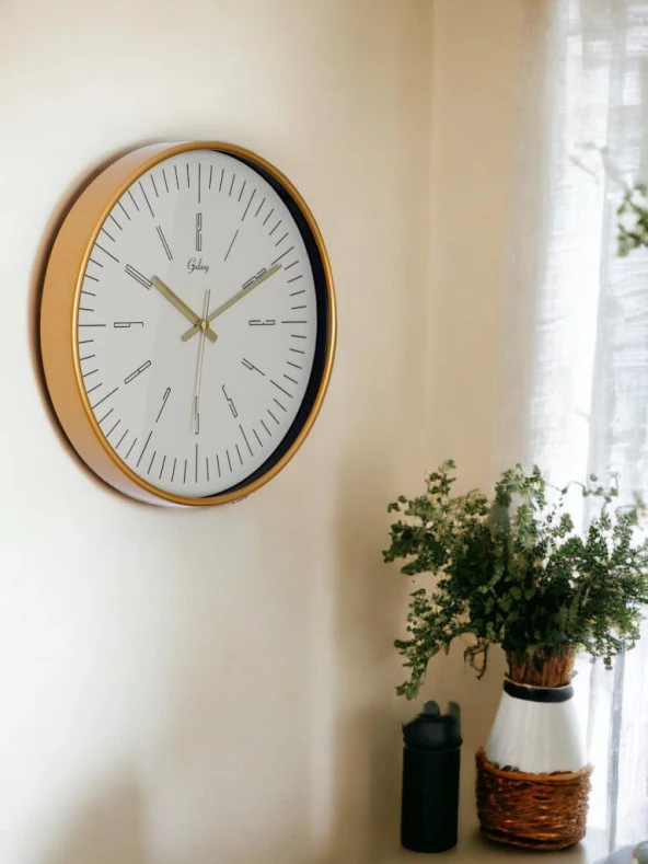 Galaxy D-218-A-8 Eskitme Kadran 30 CM Sessiz Akar Duvar Saati Gold-Beyaz - Resim 2