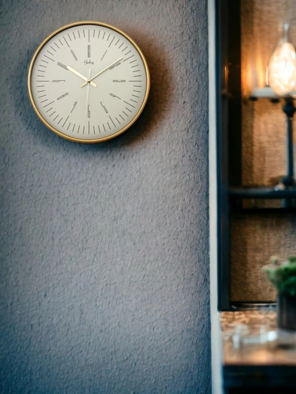 Galaxy D-218-A-8 Eskitme Kadran 30 CM Sessiz Akar Duvar Saati Gold-Beyaz - Resim 3