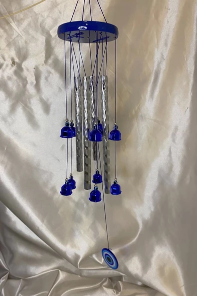 Deprem Zili Çanı Duvar Rüzgar Çanı Zili Feng Shui Ejderha Yılı Koruyucu 4 Borulu Çanlı Nazar Boncuğu Objeli - Resim 5