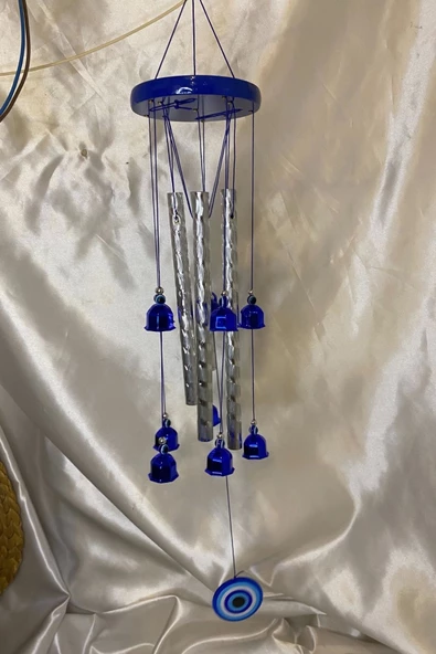 Deprem Zili Çanı Duvar Rüzgar Çanı Zili Feng Shui Ejderha Yılı Koruyucu 4 Borulu Çanlı Nazar Boncuğu Objeli ürün görseli