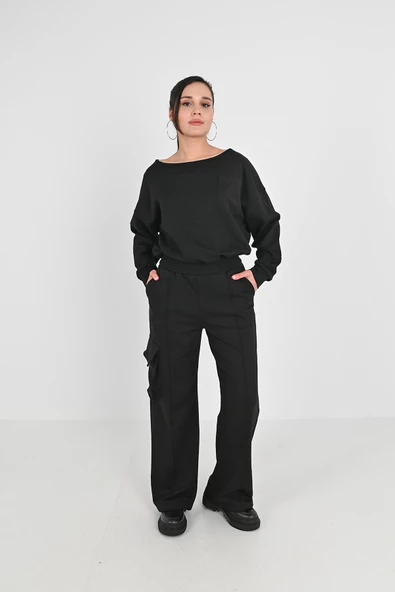 Kadın Nervür Detaylı Kargo Cepli Eşofman Takımı 3984-24 - 2