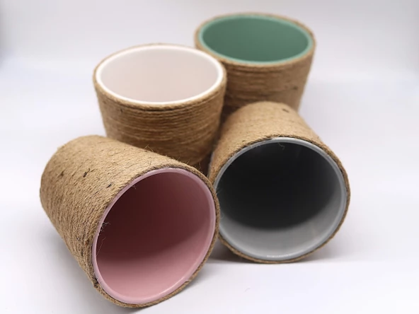 Tardan Seramik Üzeri Jüt İp Hasır İp Kaplama Saksı - 1 Adet - 8