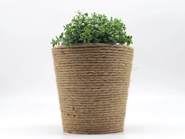Tardan Seramik Üzeri Jüt İp Hasır İp Kaplama Saksı - 1 Adet - 2