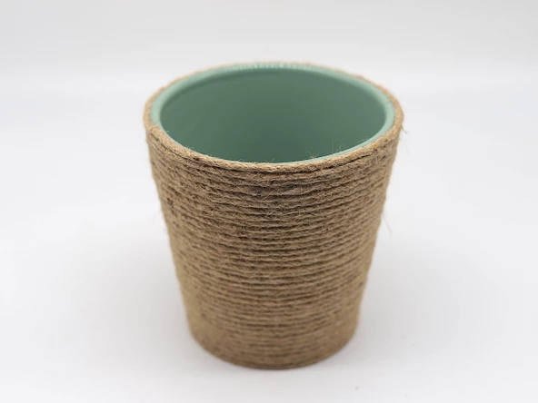 Tardan Seramik Üzeri Jüt İp Hasır İp Kaplama Saksı - 1 Adet - 6