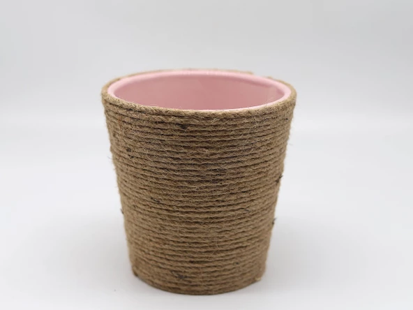 Tardan Seramik Üzeri Jüt İp Hasır İp Kaplama Saksı - 1 Adet - 7