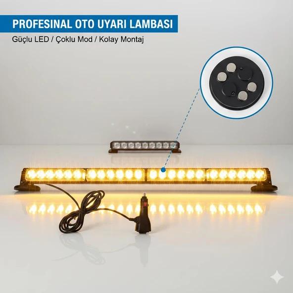 Space 4'lü Tepe Modlu Lamba Mıknatıslı 12-24v Sarı-Sarı 59cm / LAPA117 ürün görseli 1