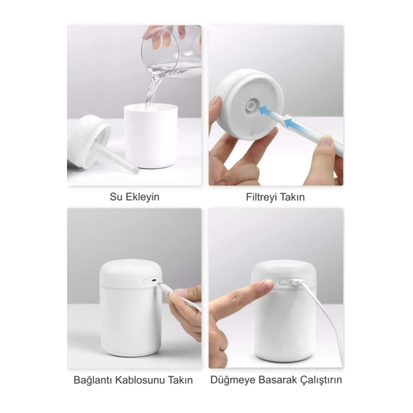 H2O USB 'li ve Işıklı Ultrosonik Hava Nemlendirici Ve Buhar Makinesi - 5