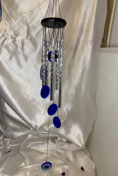 Deprem Zili Çanı Duvar Rüzgar Çanı Zili Feng Shui Ejderha Yılı Koruyucu 5 Borulu Çanlı Nazar Boncuğu Objeli - 4