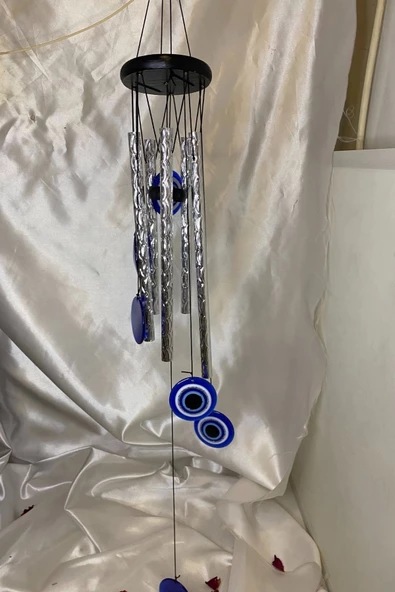 Deprem Zili Çanı Duvar Rüzgar Çanı Zili Feng Shui Ejderha Yılı Koruyucu 5 Borulu Çanlı Nazar Boncuğu Objeli - 2