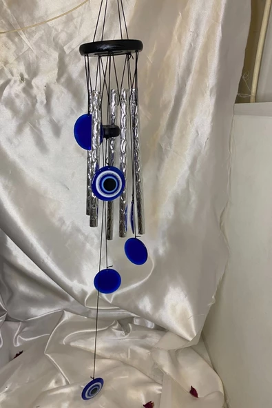 Deprem Zili Çanı Duvar Rüzgar Çanı Zili Feng Shui Ejderha Yılı Koruyucu 5 Borulu Çanlı Nazar Boncuğu Objeli - 3