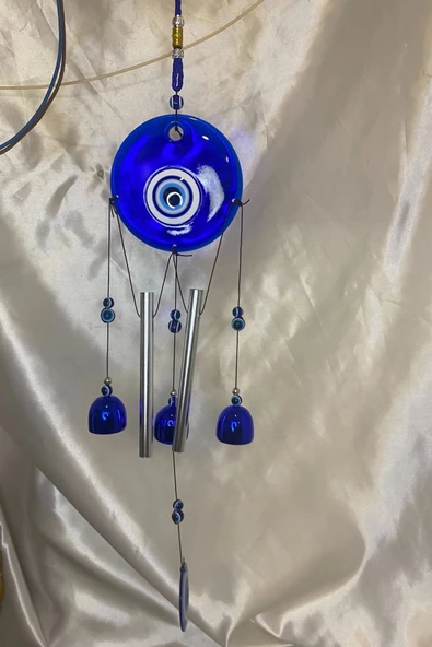 Deprem Zili Çanı Duvar Rüzgar Çanı Zili Feng Shui Ejderha Yılı Koruyucu 5 Parça 2 Borulu 3  Çanlı Nazar Boncuğu Objeli - Resim 5