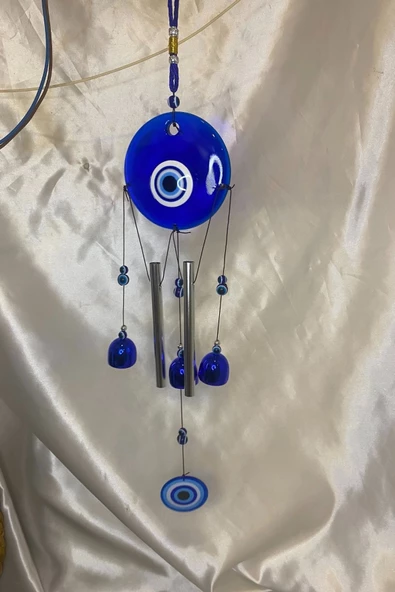 Deprem Zili Çanı Duvar Rüzgar Çanı Zili Feng Shui Ejderha Yılı Koruyucu 5 Parça 2 Borulu 3  Çanlı Nazar Boncuğu Objeli - Resim 4