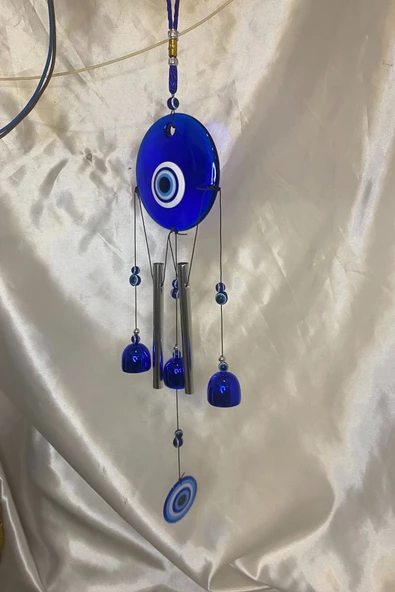 Deprem Zili Çanı Duvar Rüzgar Çanı Zili Feng Shui Ejderha Yılı Koruyucu 5 Parça 2 Borulu 3  Çanlı Nazar Boncuğu Objeli - Resim 3