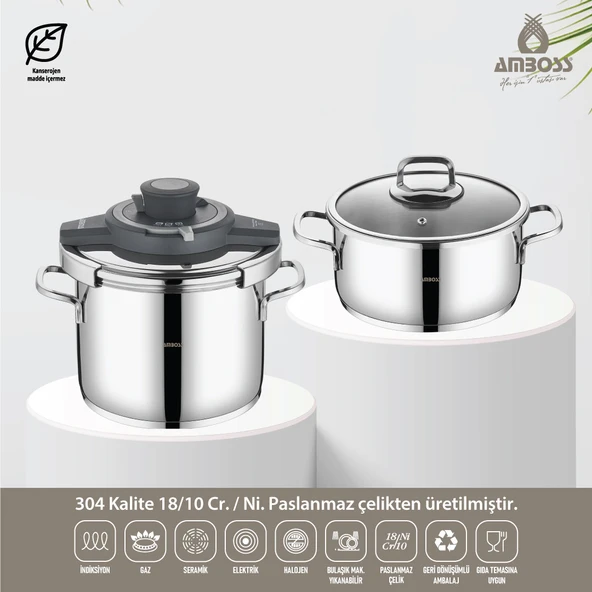 Amboss Ocean 4-6 Litre Matik Düdüklü Tencere Seti (Gri)