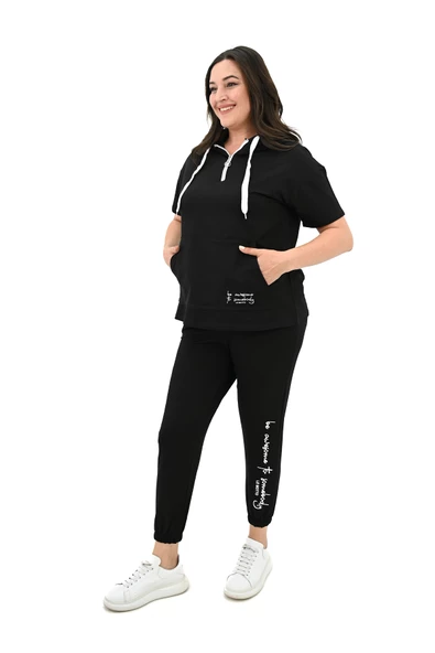 Kadın Kapüşonlu Büyük Beden Eşofman Takımı 3759-23 - 10