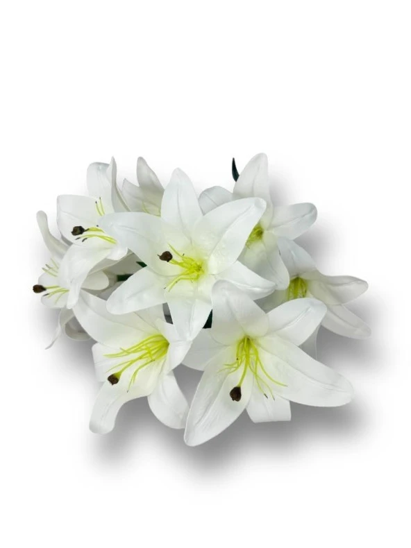 Nettenevime Yapay Çiçek Islak Lilyum Beyaz Renk 9 Çiçekli 55cm Gerçeksi Doku A Kalite - Resim 3