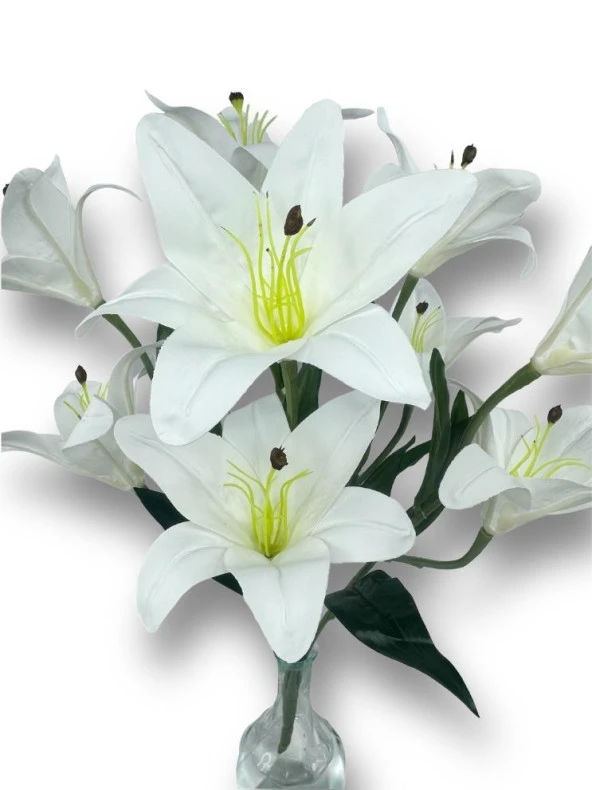 Nettenevime Yapay Çiçek Islak Lilyum Beyaz Renk 9 Çiçekli 55cm Gerçeksi Doku A Kalite - Resim 5