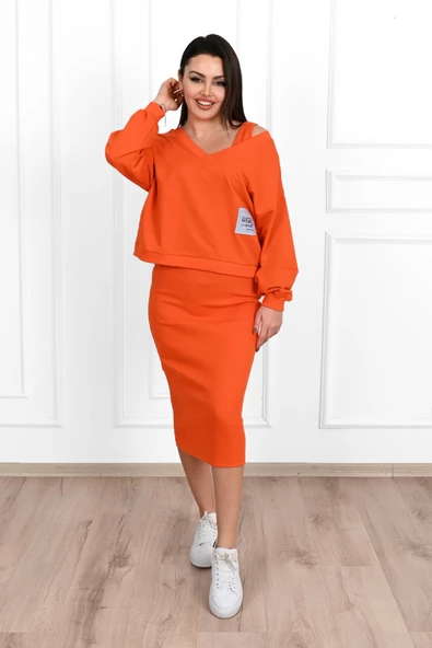 Kadın Askılı Sweatshirtli Elbise 3711-23 - 10