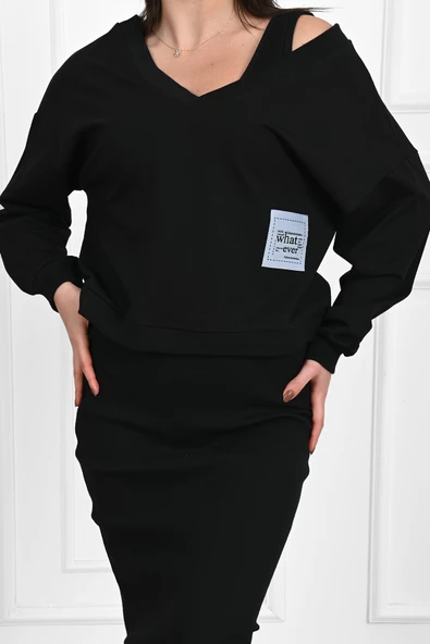 Kadın Askılı Sweatshirtli Elbise 3711-23 - 5