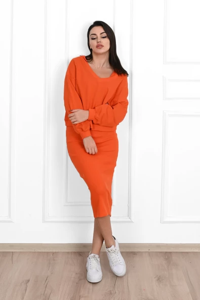 Kadın Askılı Sweatshirtli Elbise 3711-23 - 11