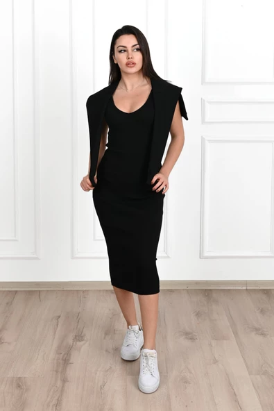 Kadın Askılı Sweatshirtli Elbise 3711-23 - 2