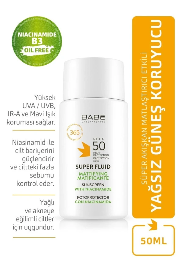 Babe Laboratorios Super Fluıd Mattıfyıng Oıl Free Spf 50 - Matlaştırma Etkili Yağsız Güneş Koruyucu Krem