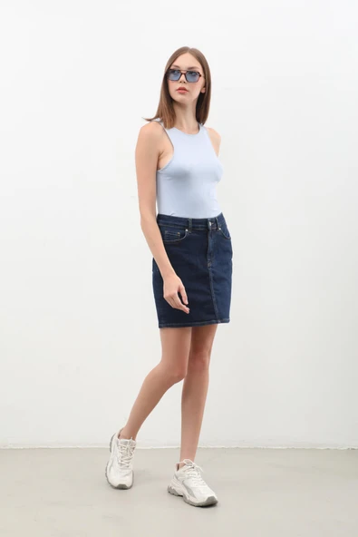 Kadın Rins Mini Jean Etek - 5